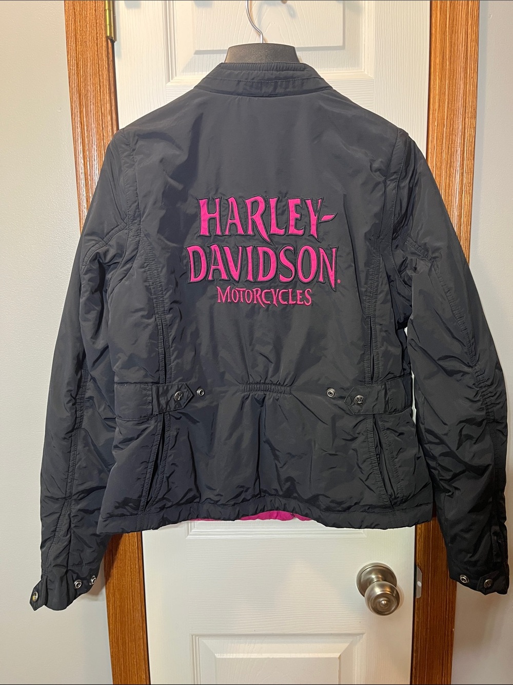 HARLEY DAVIDSON Black & Pink Reversible Med Weight Coat &/or Vest  Women’s Large